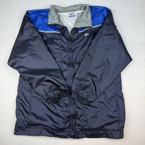 Vintage 90s Reebok Windbreaker Jacket Mens Large L Navy Blue Gray Colorblock